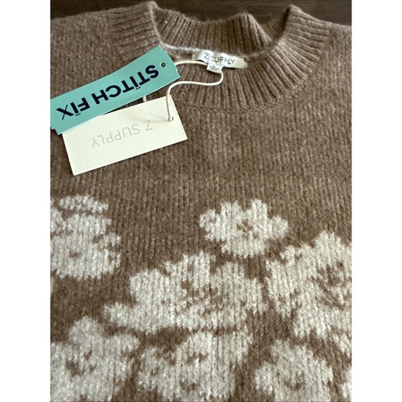Z Supply Women's Floral Marisol Flora Knit Sweater Brown Casual Comfy Large NWT - Picture 5 of 8